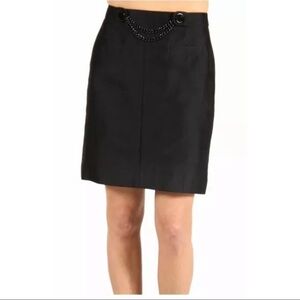 Kate Spade Silk Blend Chain Detail Mini Skirt Black Size 4 Pencil Back Slit